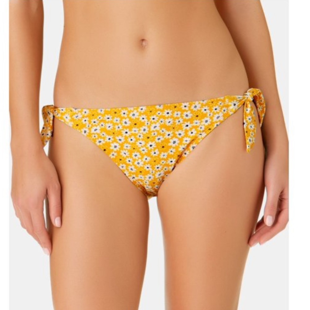 California Waves Yellow Floral Side Tie Bikini Bottoms Low Rise Juniors Large